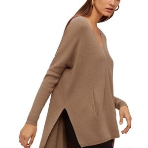 Aritzia Babaton women's wool linen camel long sleeve V-neck size S/M